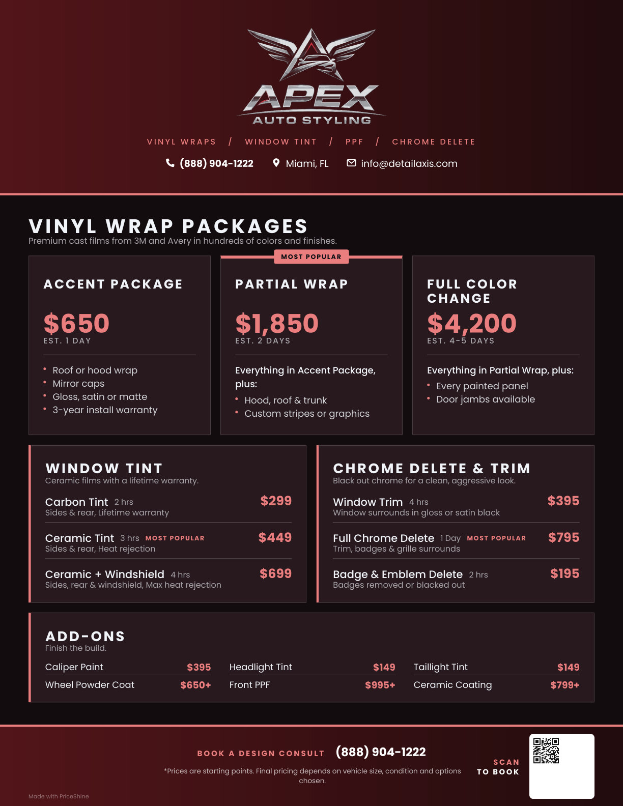 Red dark-mode wrap and tint menu built in PriceShine